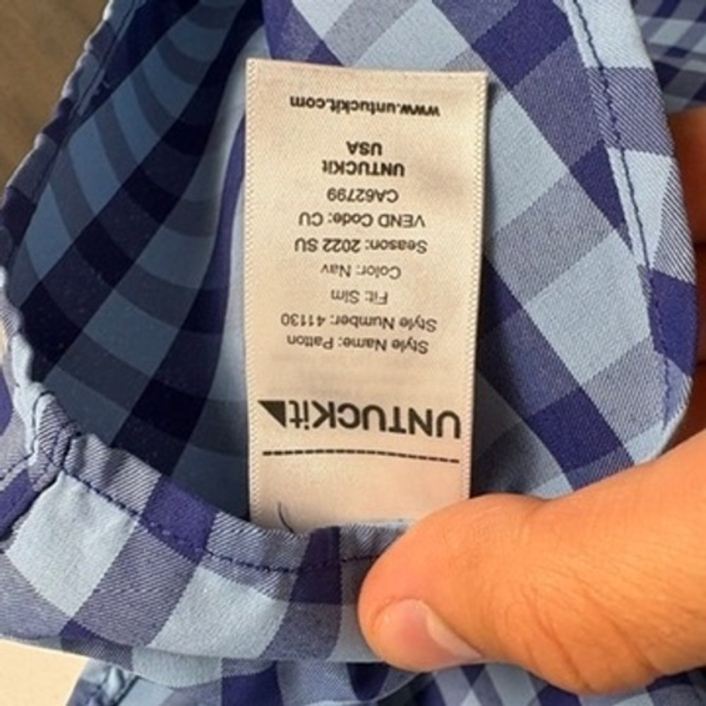 UNTUCKit Patton Blue Gingham Short Sleeve Button Down Shirt Slim Fit Large - Picture 6 of 8